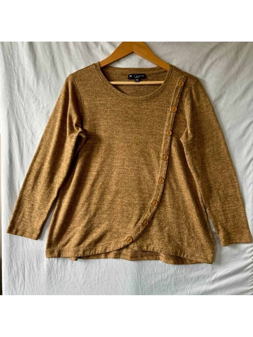 N Touch Top PM Mustard Side Button Wrap Asymmetric Knit Sweater